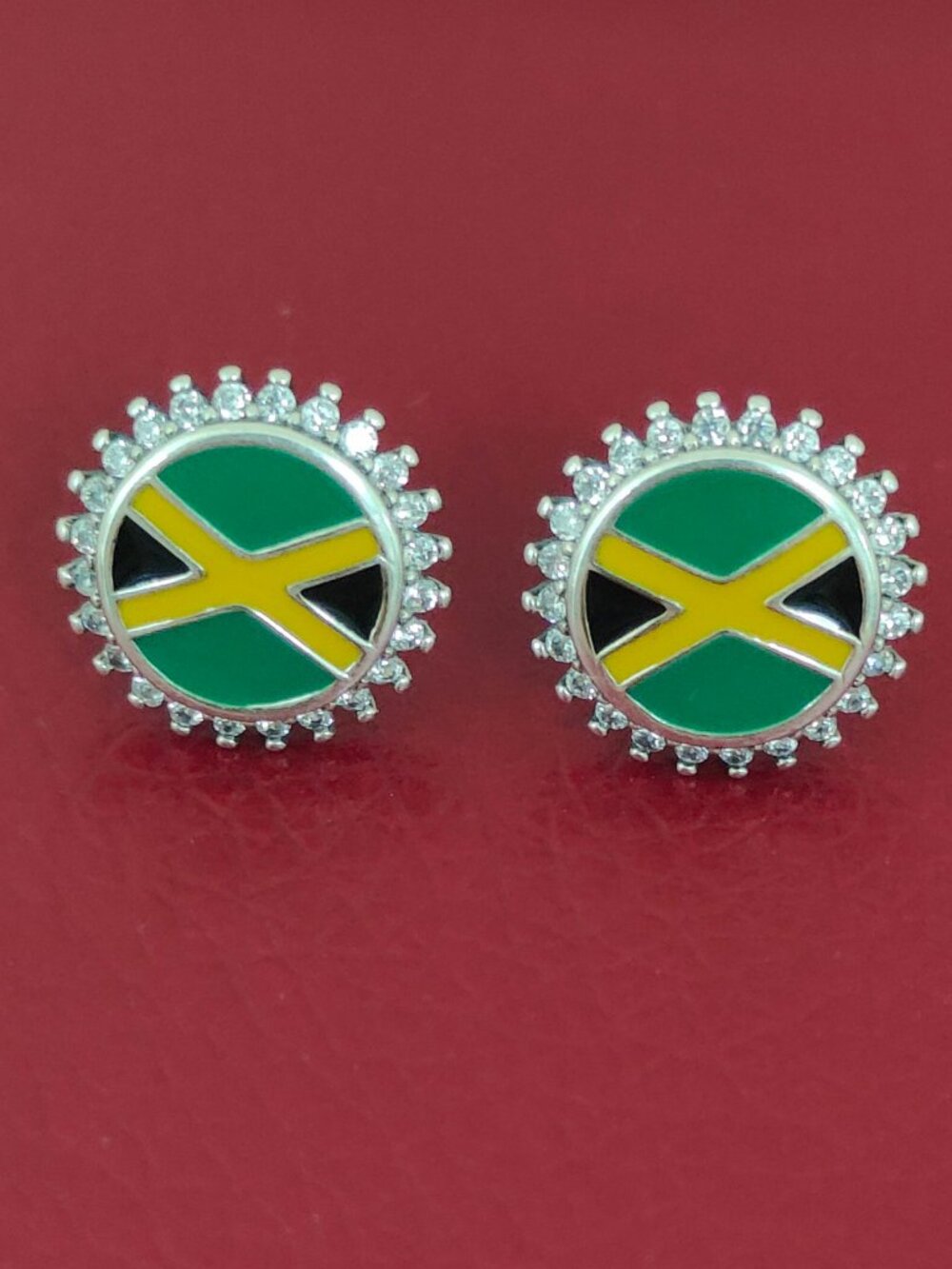 Jamaica Flag Round Stud Earring Travel Vacation Women Jewelry S925 Silver Gift